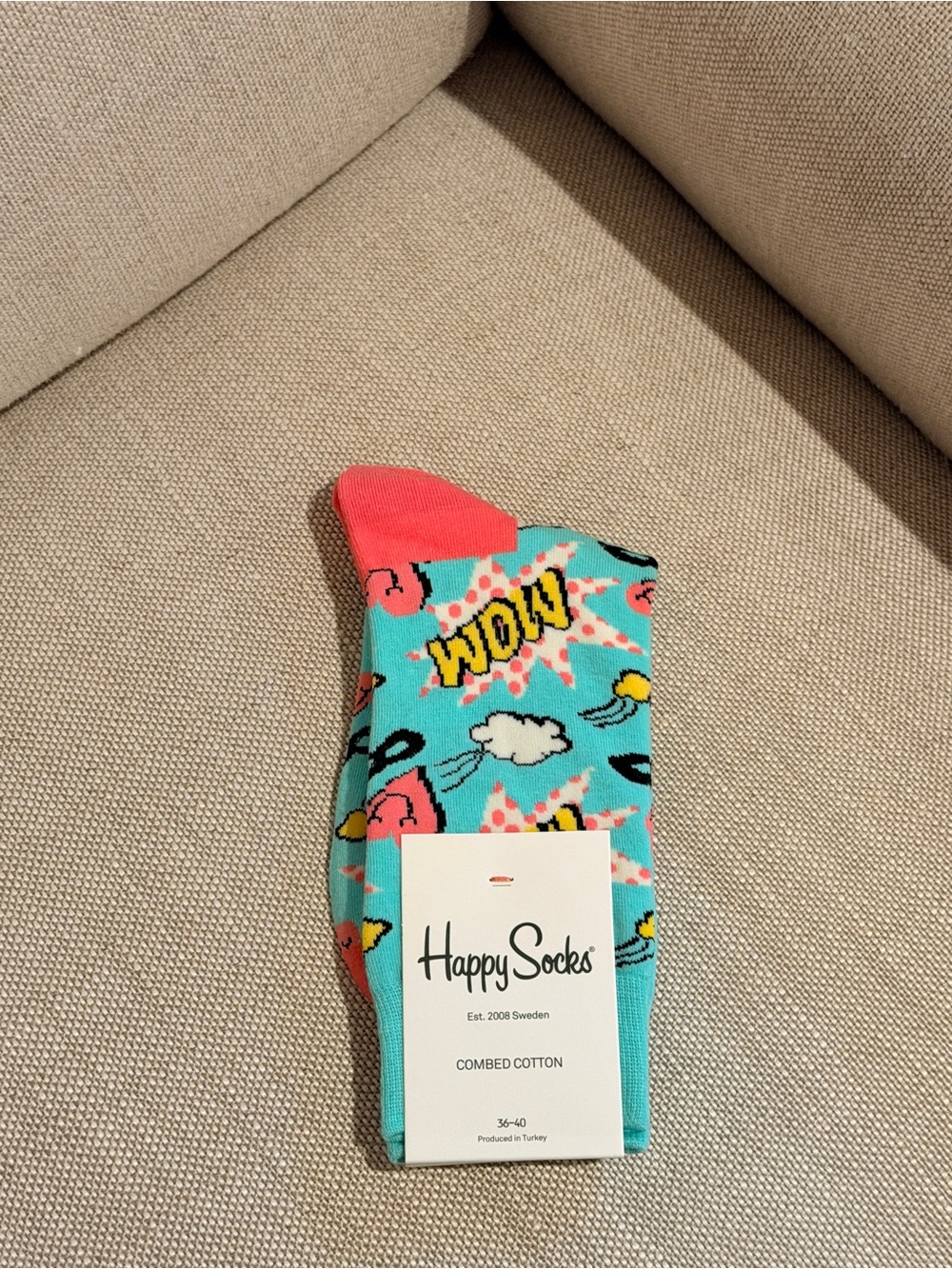 Happy Socks women Turquoise 'Wow' Printed Ankle Socks